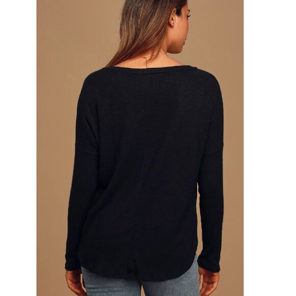 Lulus Just Vibing Black Ribbed V-Neck Sweater - Picture 2 of 3